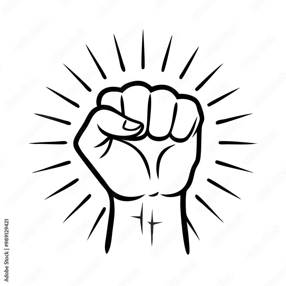 Icon of a raised fist with rays symbolizing empowerment and strength Icon of a raised fist with rays symbolizing empowerment and strength