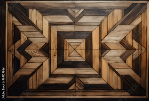 Abstract Wooden Geometric Pattern with Black Accents