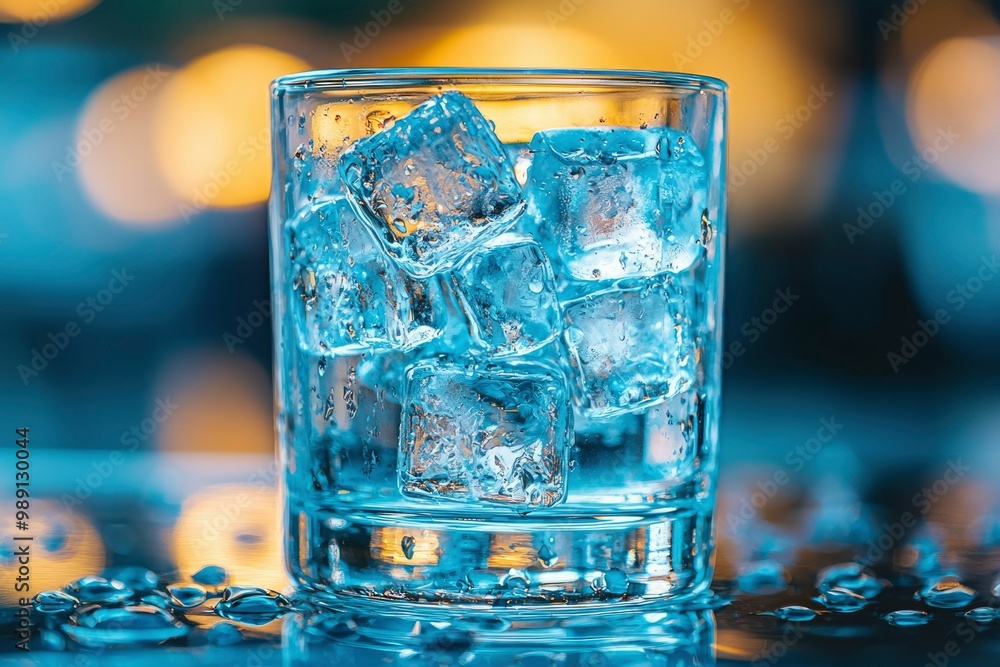 Ice Cubes in a Glass with Water Droplets on a Surface Ice Cubes in a Glass with Water Droplets on a Surface