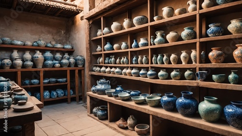 Wallpaper Mural Pottery shop with shelves of ceramics background Torontodigital.ca