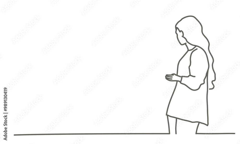 Woman is standing in front of a wall Woman is standing in front of a wall