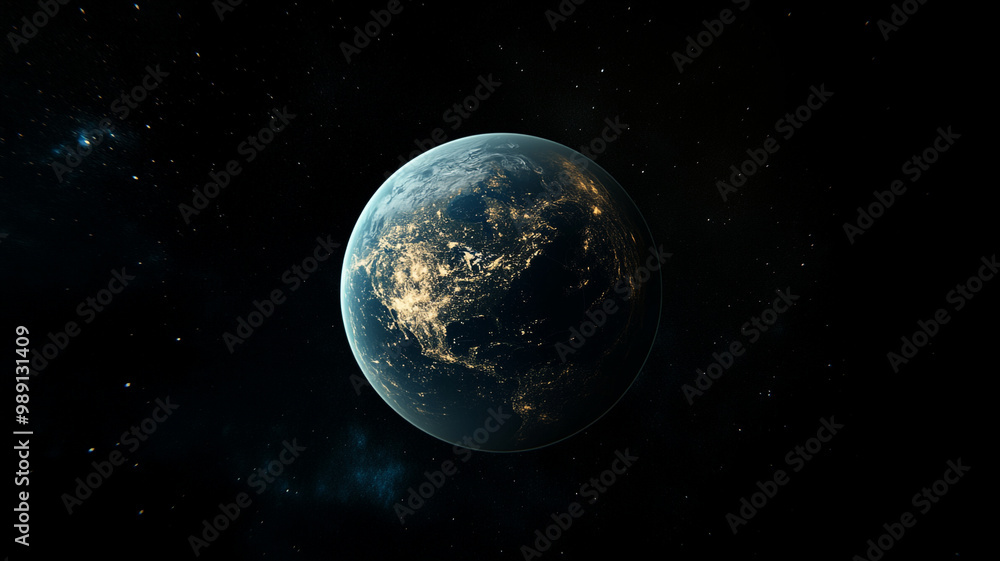 A glowing earth against a dark expanse of space.