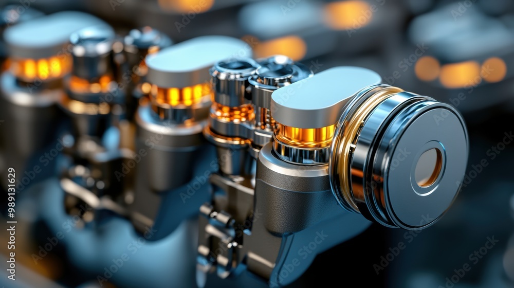 Fototapeta premium Close-up of Engine Component with Metallic Finish