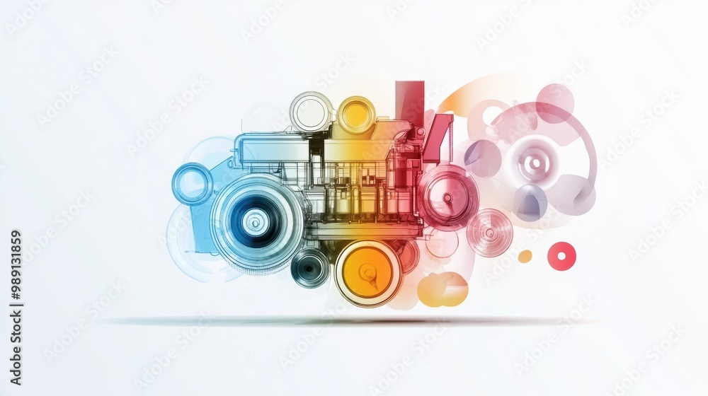 Obraz premium Vibrant Abstract Engine Design with Circular Patterns