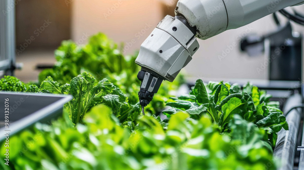 Automated robotic arms are efficiently packaging freshly harvested greens, showcasing advanced technology in agriculture. This innovation enhances productivity and precision in food processing Automated robotic arms are efficiently packaging freshly harvested greens, showcasing advanced technology in agriculture. This innovation enhances productivity and precision in food processing