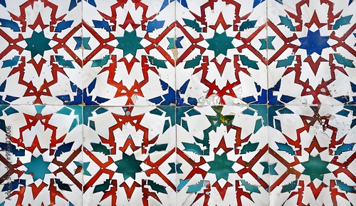 Wallpaper Mural Islamic Geometric Tile Pattern with Red and Blue Stars Torontodigital.ca