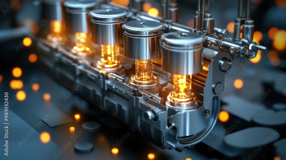 Industrial Engine Components with Glowing Lights Industrial Engine Components with Glowing Lights