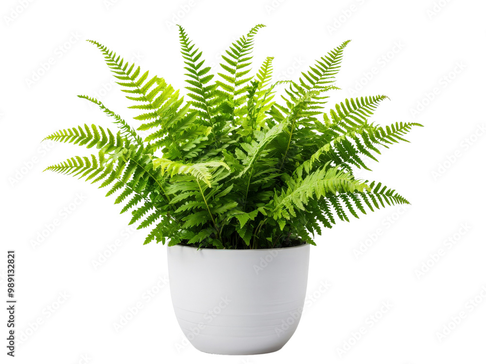 Fototapeta premium A vibrant potted ferns with delicate fronds, isolated on a transparent background, PNG file.