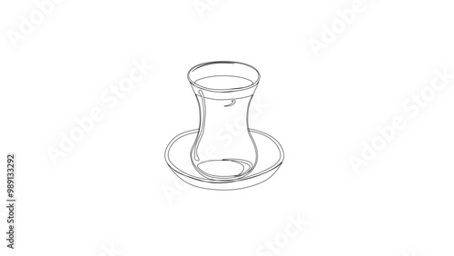 Black tea in glass tea cup vetor illustration. tea in a classic turkish glass. Turkish authentic traditional black tea in the glass. line art style. 