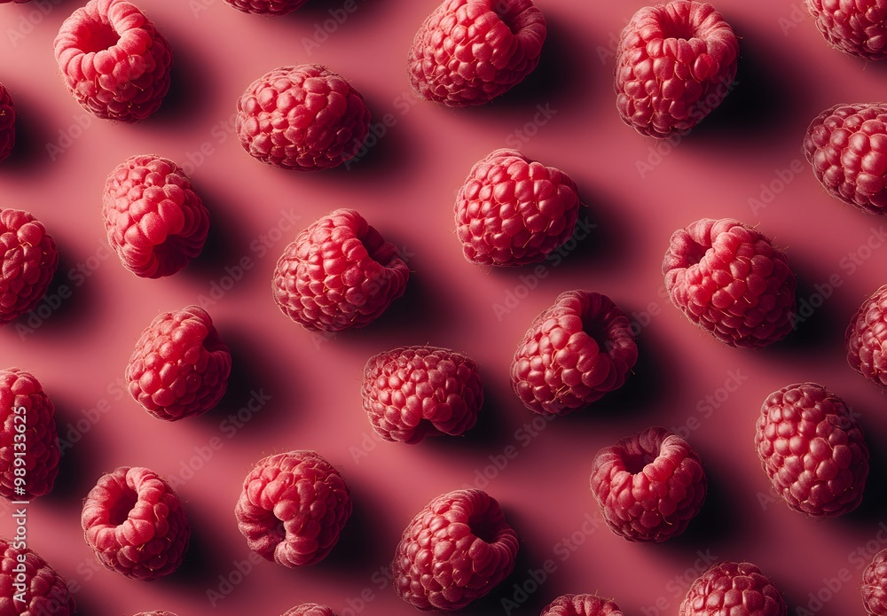 Fresh Raspberries Pattern On Pink Background Fresh Raspberries Pattern On Pink Background