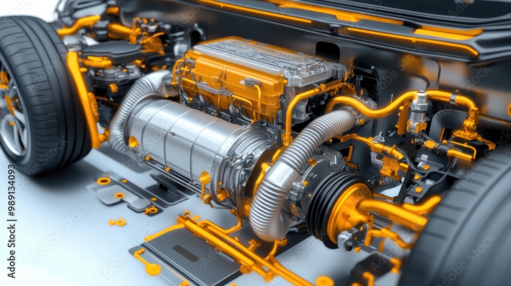 Fototapeta premium Electric Car Engine with Visible Components and Details