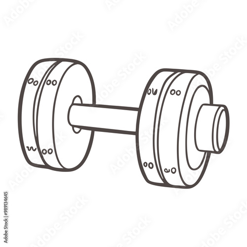 Dumbbell for strength training, simple outline on white background