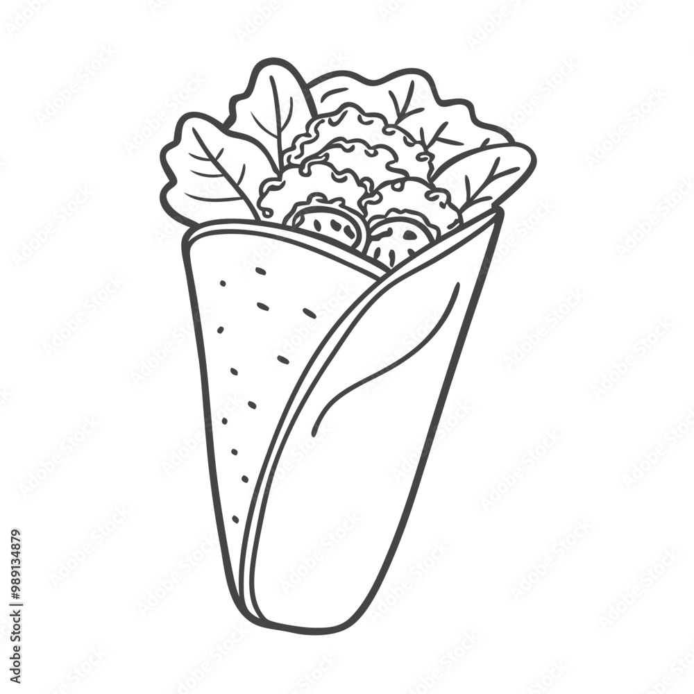 Salad wrap filled with vegetables, vector Salad wrap filled with vegetables, vector