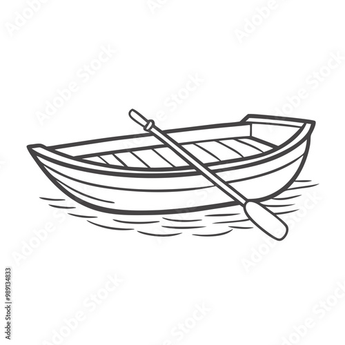 Rowing boat with oar in minimalist design, highlighting water activities and leisure