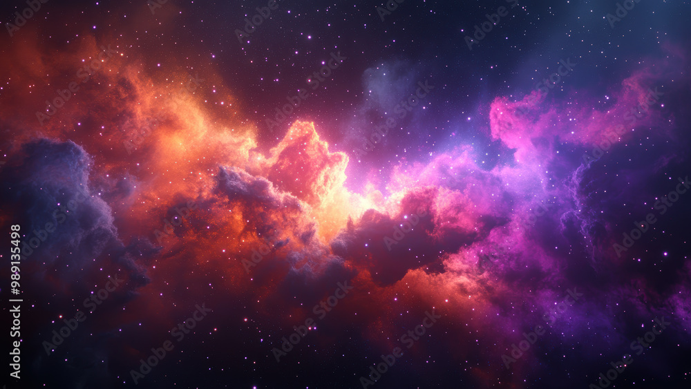 Fototapeta premium Cosmic nebula in vibrant hues, sparkling with stars.