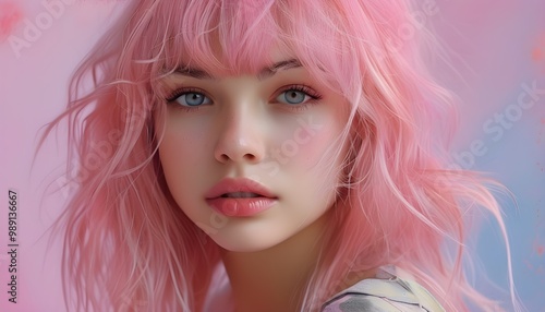 Vibrant portrait of a girl showcasing stunning pink hair against a lively backdrop