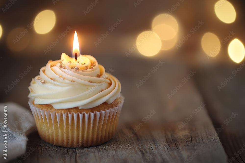 Birthday Celebration Cupcake and Gift Light Background Birthday Celebration Cupcake and Gift Light Background