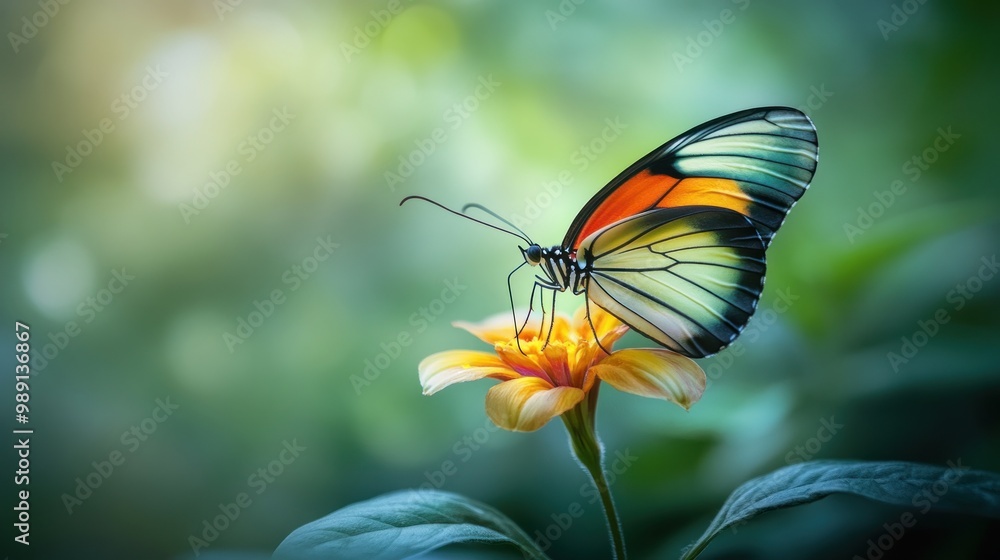 Obraz premium A butterfly perched on a vibrant flower, showcasing nature's beauty and colors.