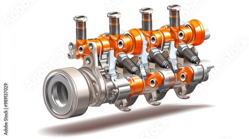 Engine Cylinder Head with Valve Train Components photo