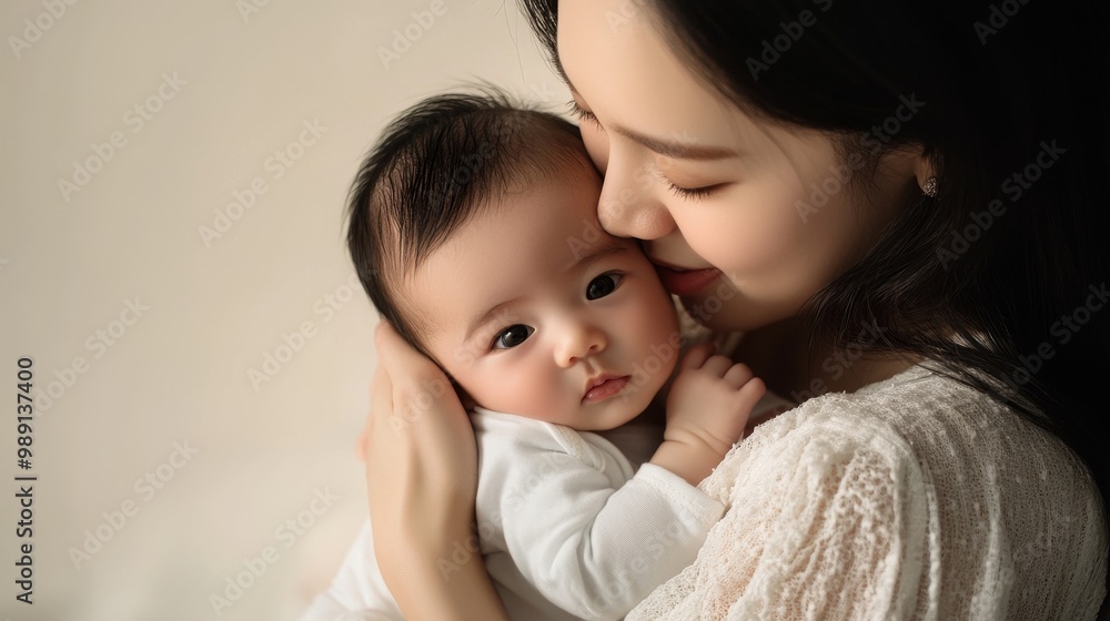 A loving mother gently embracing and comforting her newborn baby with tender affection and care A loving mother gently embracing and comforting her newborn baby with tender affection and care