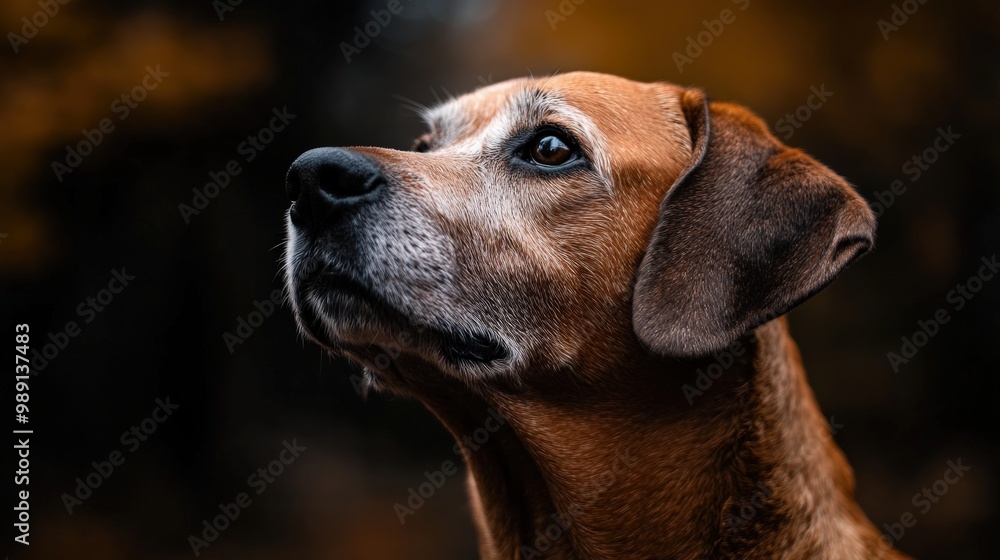 A heartwarming close-up of a dog looking upwards with a thoughtful expression against a blurred dark background, showcasing warmth, trust, and the bond between pets and humans. A heartwarming close-up of a dog looking upwards with a thoughtful expression against a blurred dark background, showcasing warmth, trust, and the bond between pets and humans.