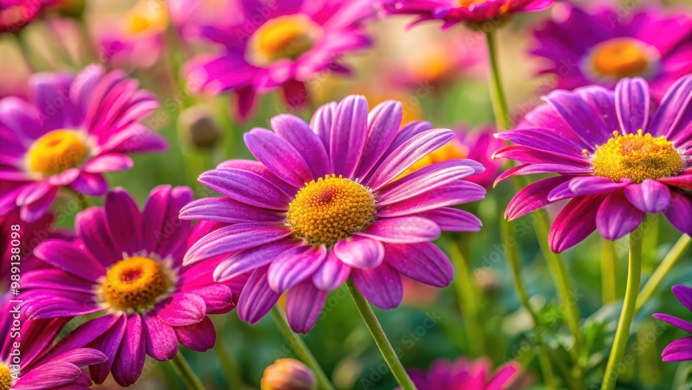 Vibrant pyrethrum hybridum flore flowers with purple and rose hues in a garden setting Vibrant pyrethrum hybridum flore flowers with purple and rose hues in a garden setting