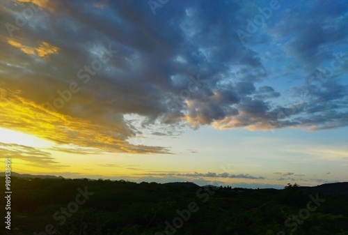 Blue and red sky in the evening a beautiful sunset