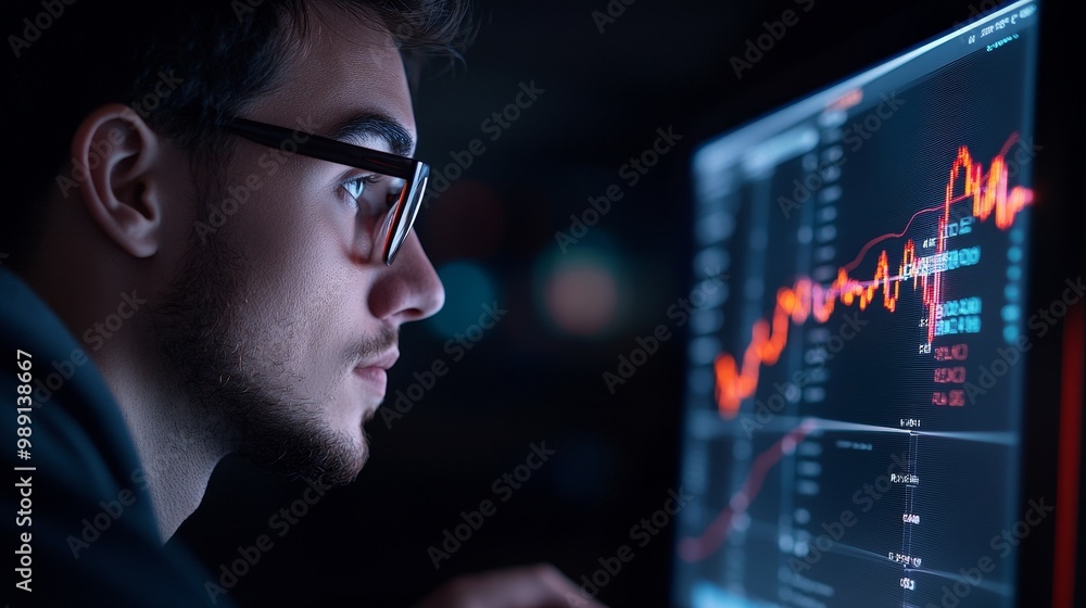 Business Finance Expert Reviewing Forex Trading Data on Computer Screen