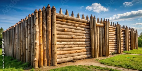 Ancient style stockade made of natural logs