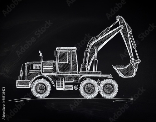 excavator chalk drawing