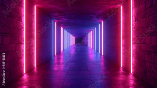 Neon Lights Tunnel 3D Illustration