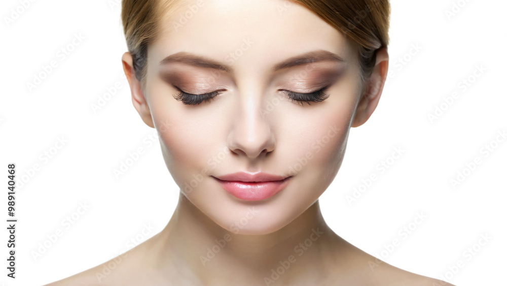 Close-up portrait of a woman with flawless skin, showcasing natural beauty and radiant health, eyes closed Close-up portrait of a woman with flawless skin, showcasing natural beauty and radiant health, eyes closed