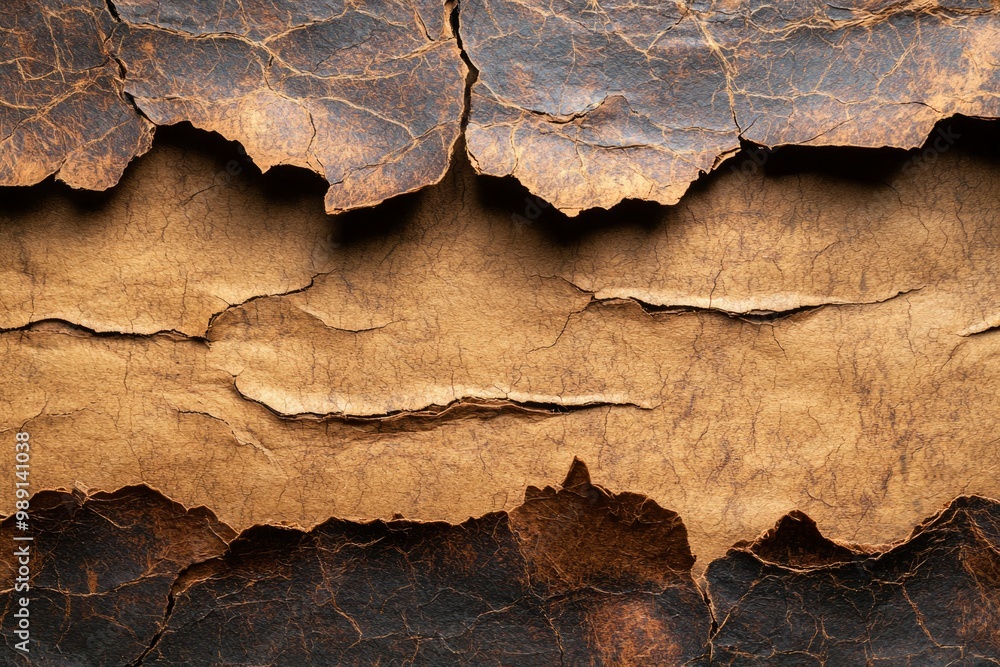 Fototapeta premium Aged and Cracked Leather Texture with Brown Paper Overlay