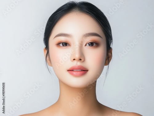 Elegant and Captivating Portrait of a Young Asian Female Model with Flawless Skin and Natural Makeup