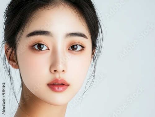 Elegant and Detailed Portrait of a Captivating Young Asian Woman with Flawless Skin and Alluring Expression