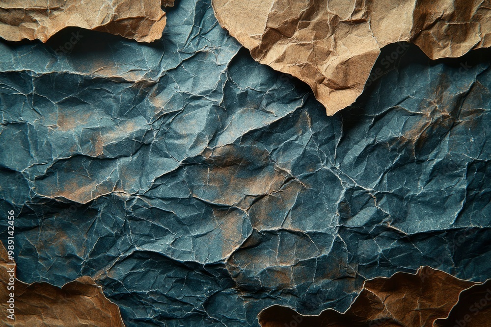 Fototapeta premium A Close-Up of Crumpled Brown and Blue Paper
