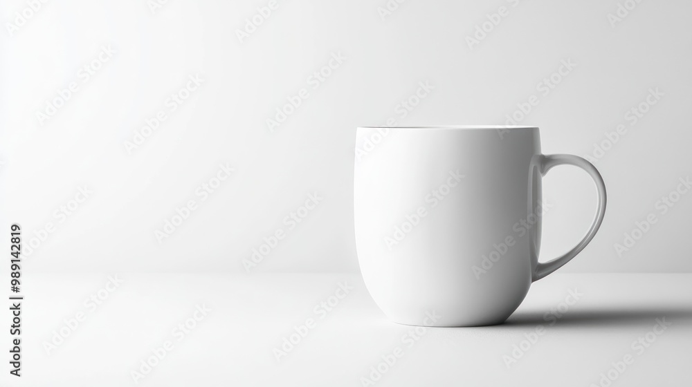 Obraz premium A simple white mug on a clean surface, emphasizing minimalism and functionality.