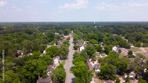 Historic Duke and Gloucester Street in Colonial Williamsburg Virginia. Aerial View.