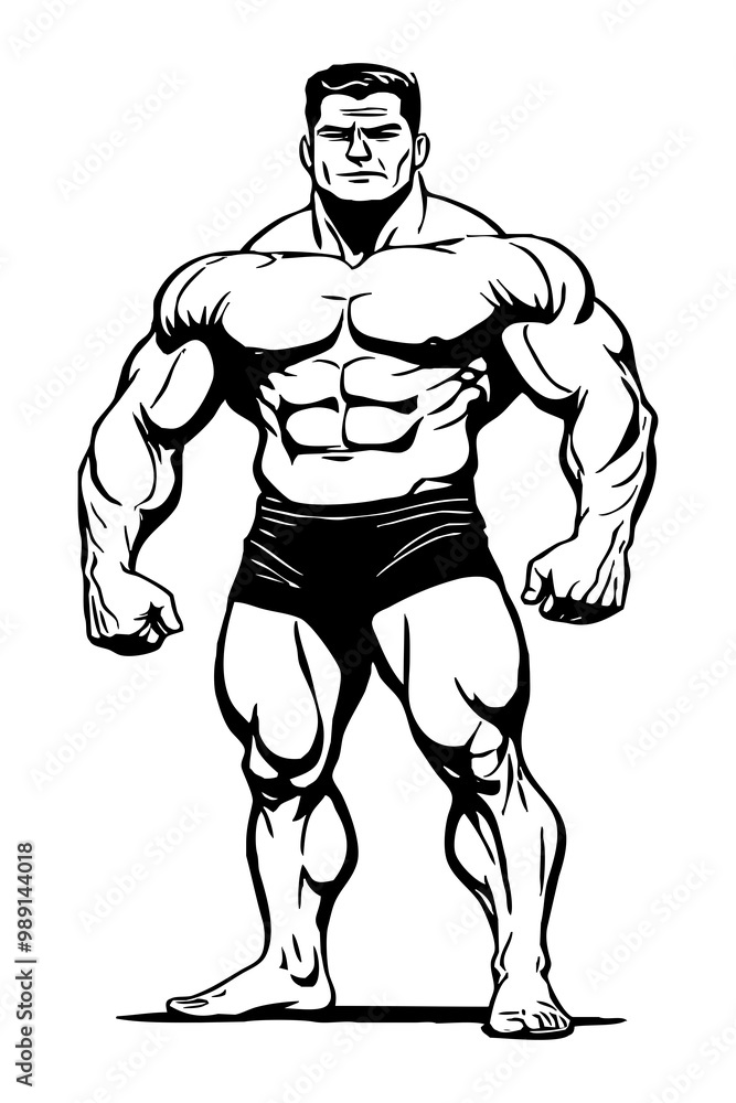 Fototapeta premium Strongman . Fictional character . Black and white illustration