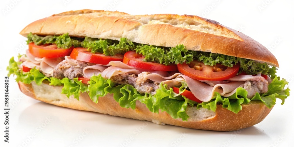 Delicious meat salad sandwich on a fresh baguette Delicious meat salad sandwich on a fresh baguette