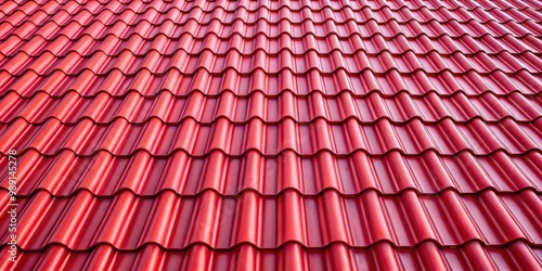 Close-up shot of textured red metal roofing, perfect for architectural backgrounds or construction themes