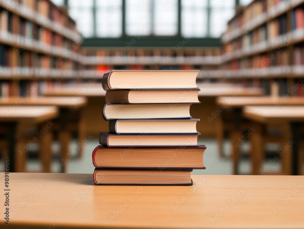 Stacked Books in a Cozy Library Setting Inspire Intellectual and Enlightenment Stacked Books in a Cozy Library Setting Inspire Intellectual and Enlightenment