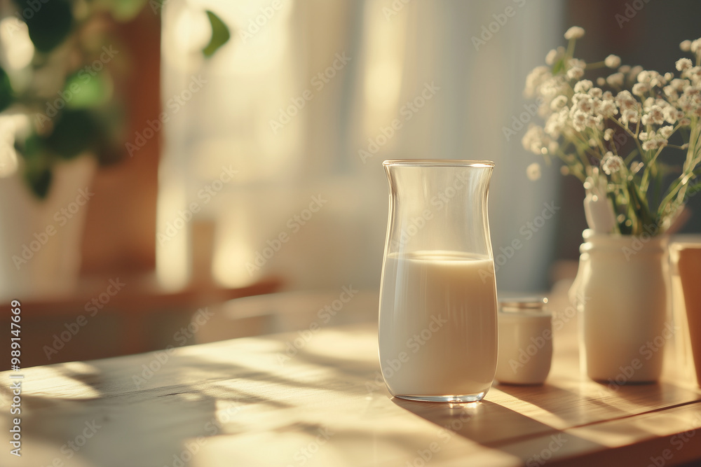 a glass of milk and a bottle of mile on the yellow table morning light at home backgrpund
a glass of milk and a bottle of mile on the yellow table morning light at home backgrpund