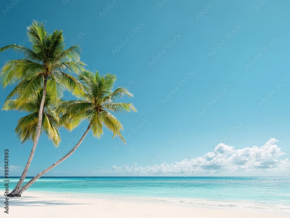 Fototapeta premium Swaying Palms on Tranquil Coastal Getaway