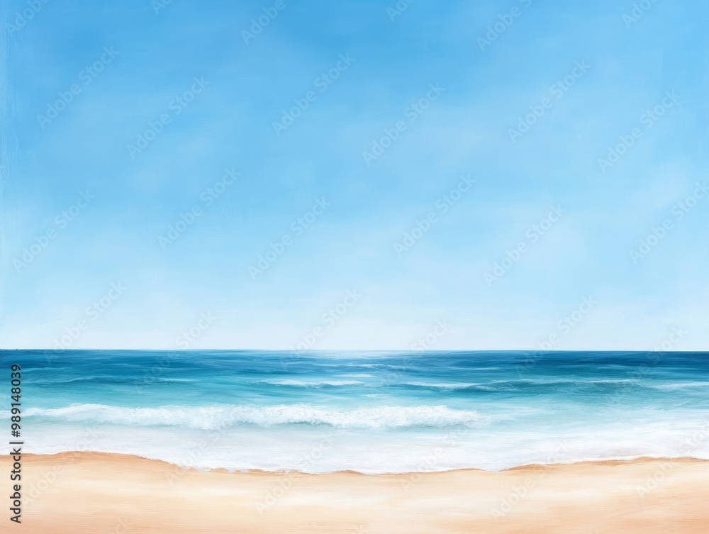 Tranquil Beach Scene with Soft Sunlit Sand and Serene Azure Ocean Horizon Tranquil Beach Scene with Soft Sunlit Sand and Serene Azure Ocean Horizon