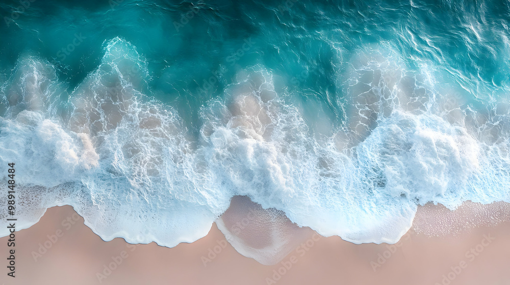 Ocean Waves Crashing on Sandy Beach - Aerial View Ocean Waves Crashing on Sandy Beach - Aerial View