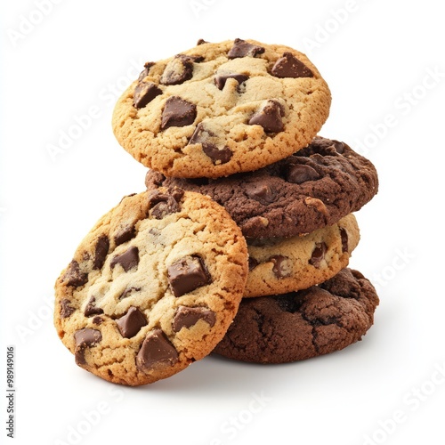 Stack of Delicious Chocolate Chip Cookies Isolated on White Background