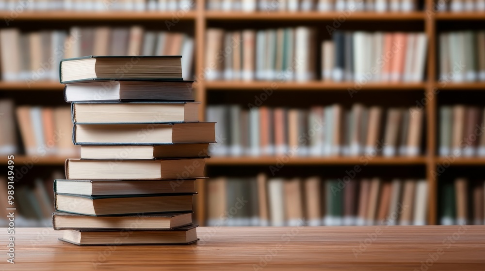 Visually Appealing Stack of Books on Wooden Table Visually Appealing Stack of Books on Wooden Table