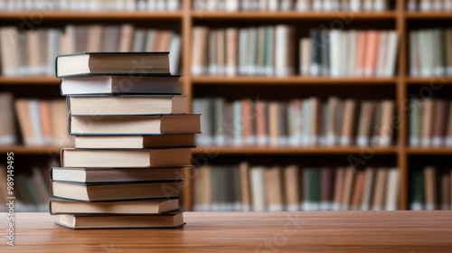 Visually Appealing Stack of Books on Wooden Table