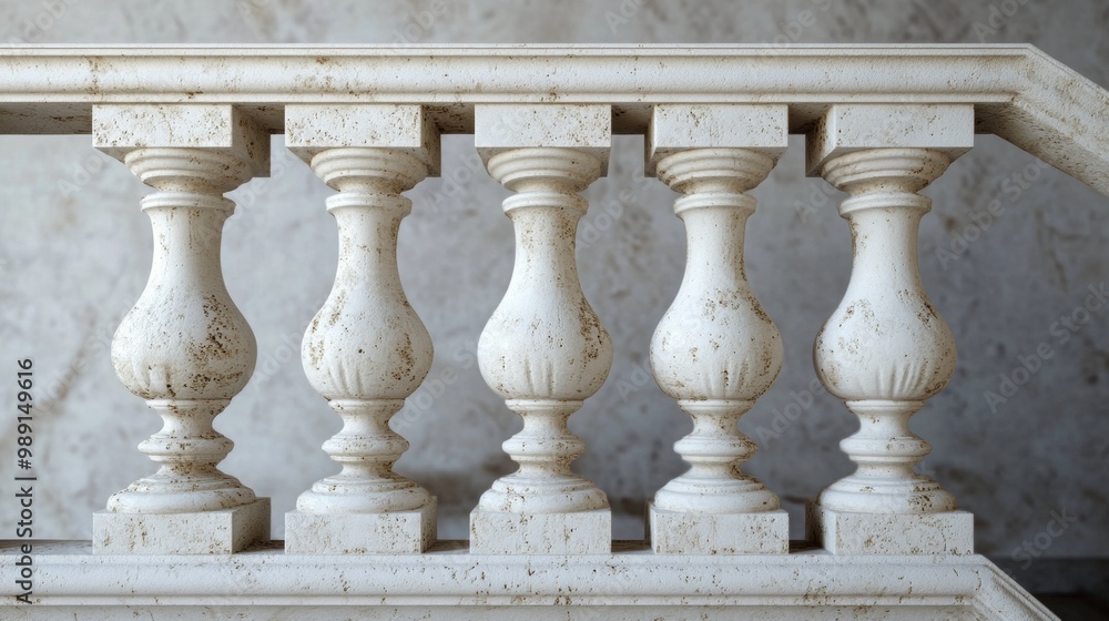 Fototapeta premium Vintage architectural feature: white baroque balustrade with imitation travertine finish.